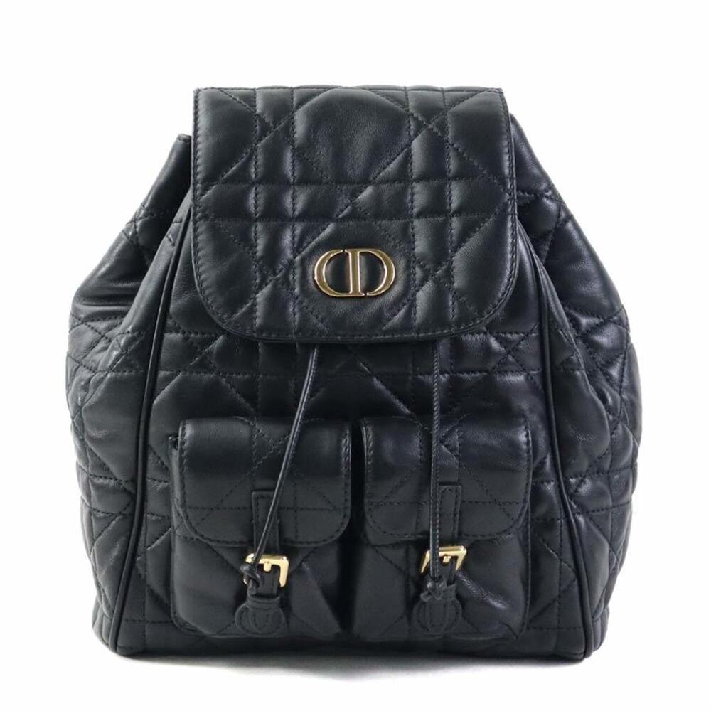 Christian Dior Caro Backpack, Medium, Lambskin, Black, Women's, 90297b